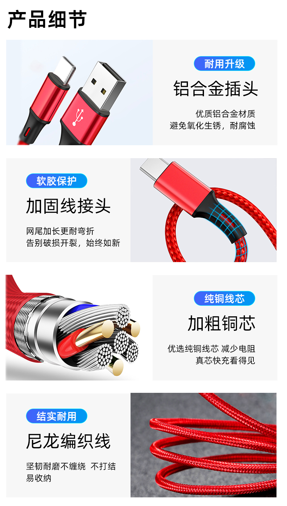 尼龍編織一拖三數據線細節(jié)