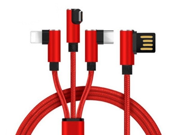 彎頭尼龍編織一拖三數據線