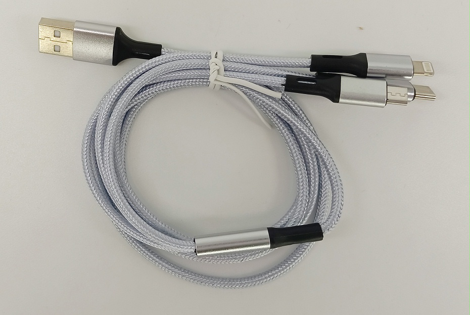 布藝編織一拖三數據線-銀色