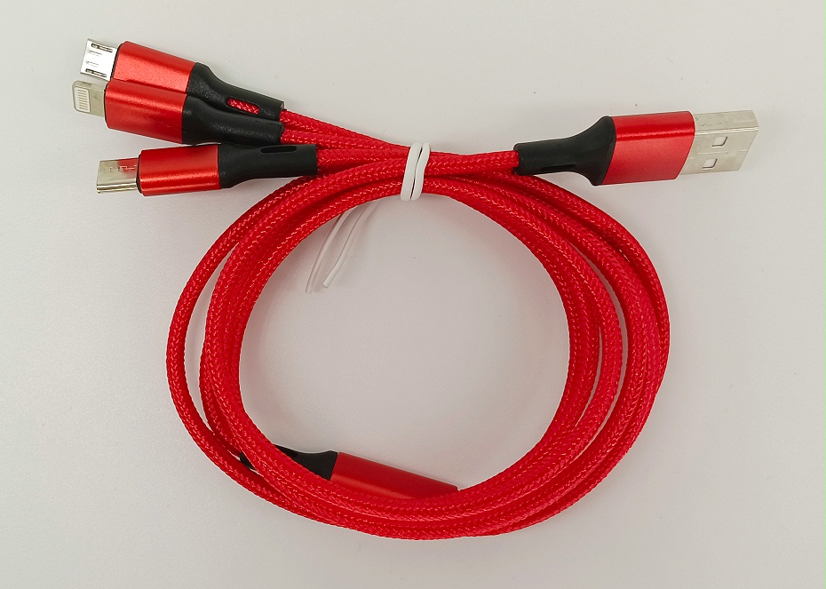 布藝編織一拖三數據線-紅色