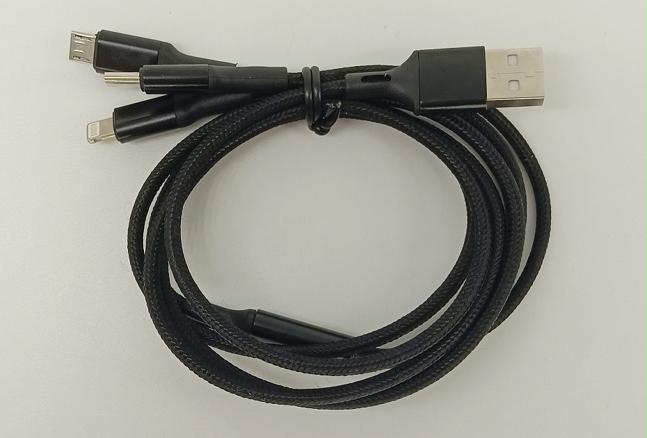 布藝編織一拖三數據線-黑色