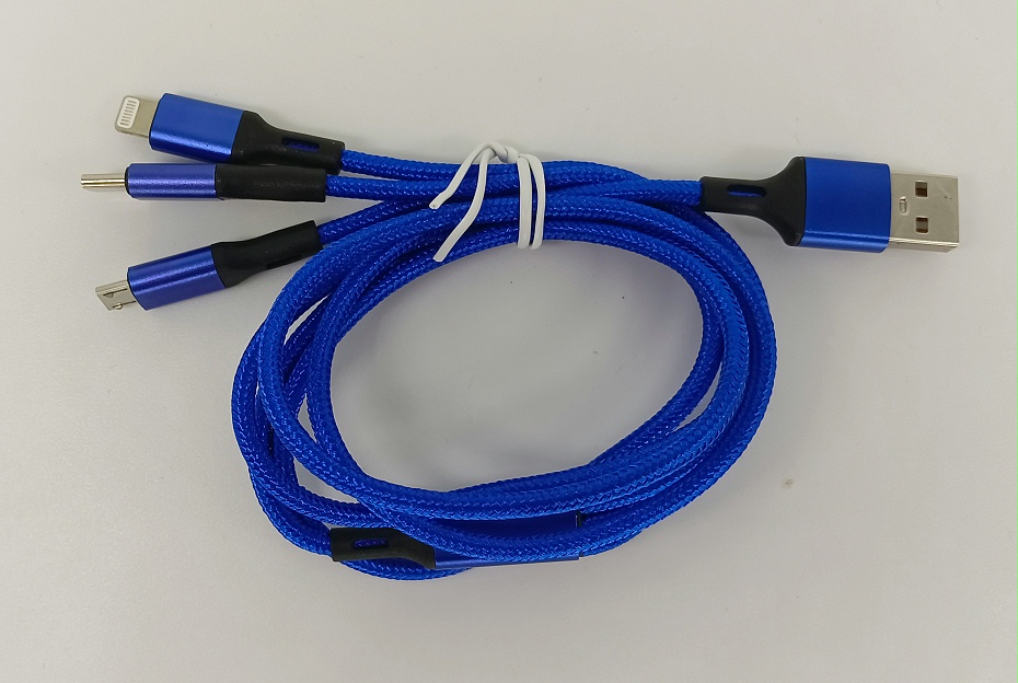 布藝編織一拖三數據線-藍色